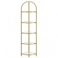VASAGLE Hörnhylla, 5-facks hörnhylla, hyllor i härdat glas, modern stil, växtställning med stålram för vardagsrum, sovrum, kök, badrum, gyllene färg ULGT810A01