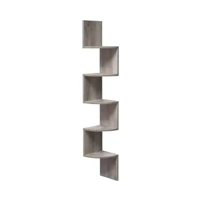 VASAGLE hörnhylla, 5-vånings svävande vägghylla med sicksackdesign, bokhylla, grå LBC020M01