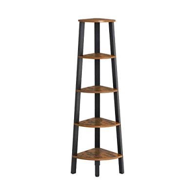 VASAGLE hörnhylla, m. 5 hyllplan - brun spånskiva och svart stål