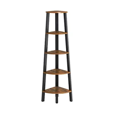 VASAGLE hörnhylla, m. 5 hyllplan - brun spånskiva och svart stål