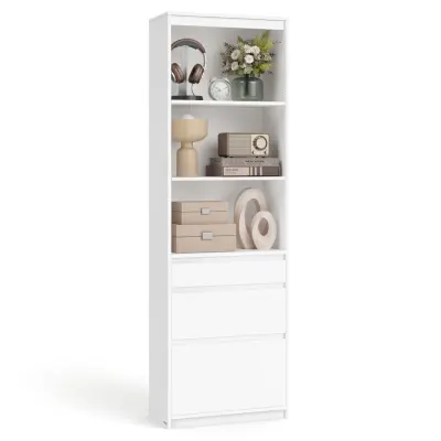 VASAGLE KAILYN Collection - Bokhylla, med 3 lådor, justerbara hyllplan, 180 cm hög, för vardagsrum, sovrum, hemmakontor, modern, platsbesparande, snövit LBC188W01
