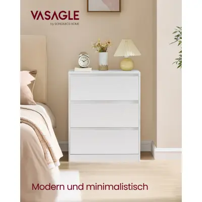 VASAGLE KAILYN Collection - Sovrumsbyrå, Förvaringsenhet med 3 lådor, 40 x 60 x 75 cm, Modern stil, Snövit LTS613WE01