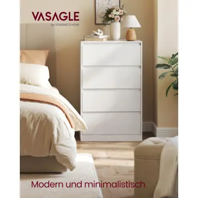 VASAGLE KAILYN Collection - Sovrumsbyrå, Förvaringsenhet med 4 lådor, 40 x 60 x 97,4 cm, Modern stil, Snövit LTS614WE02