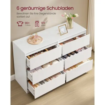 VASAGLE KAILYN Collection - Sovrumsbyrå, Förvaringsenhet med 6 lådor, 40 x 119,4 x 75 cm, Modern stil, Snövit LTS616W01