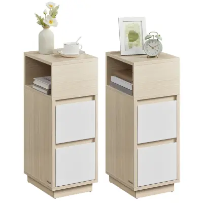 VASAGLE KAILYN Kollektion - Smala nattduksbord, Set med 2 små smala sidobord med lådor, Flexibelöppen yta, för sovrum, vardagsrum, Naturbeige och Molnvit LET856N01