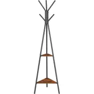 VASAGLE klädhängare Fristående, klädhängare, hallträ med 2 hyllor, för kläder, hatt, väska, industriell stil, rustik brun och svart RCR16BX