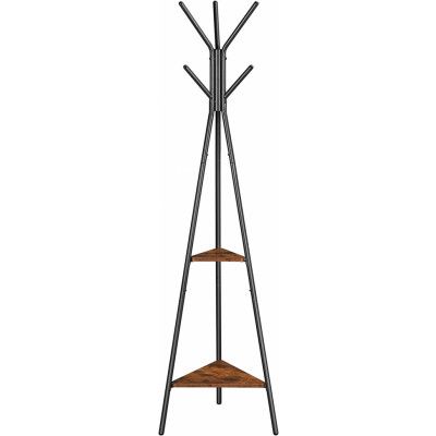 VASAGLE klädhängare Fristående, klädhängare, hallträ med 2 hyllor, för kläder, hatt, väska, industriell stil, rustik brun och svart RCR16BX