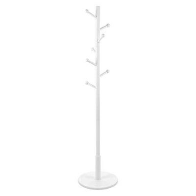 VASAGLE klädhängare Fristående klädhängare med 7 rundade krokar, trä nackt trä, entréklädhängare för kläder, hattar, handväskor, i entrén, vardagsrummet, vit RCR07WT