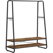 VASAGLE Klädstång med 2 hyllor, 6 S-krokar och stålram för sovrum, industriell, rustik brun och svart RGR112B01