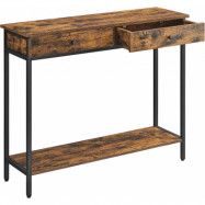 VASAGLE Konsolbord, hallbord, sidobord, soffbord med 2 lådor, stålram, hall, vardagsrum, industriell design, vintagebrun/svart LNT015B01