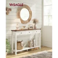 VASAGLE Konsolbord, Sidobord, Smalt soffbord med 3 lådor och en hylla, För hall, Vardagsrum, Lantlig stil, Honungsbrun, Vintagevit, LNT142WJ01