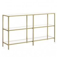 VASAGLE Konsolbord, soffbord med 3 hyllor, hylla i härdat glas, 130 x 30 x 73,3 cm, metallram, modernt, för entré vardagsrum sovrum, guldfärg LGT024A01