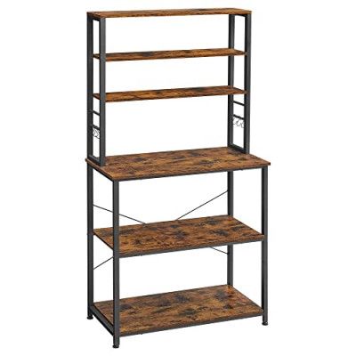 VASAGLE kökshylla, m. 6 S-krokar och 6 hyllplan - brun spånskiva och svart stål