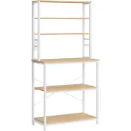 VASAGLE Kökshylla Mikrovågshylla 6 nivåer 6 hyllor och 6 krokar Mikrovågsugn Stålram Industriell design 40 x 80 x 167 cm Ek Vit KKS019W09