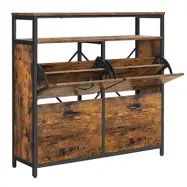 VASAGLE LBS803B01 Skoskåp med 4 klaffar Skoställ Skotippare Skoskåp i hall för 12-20 par skor, 98,3 x 30 x 95 cm, vintage brun/svart