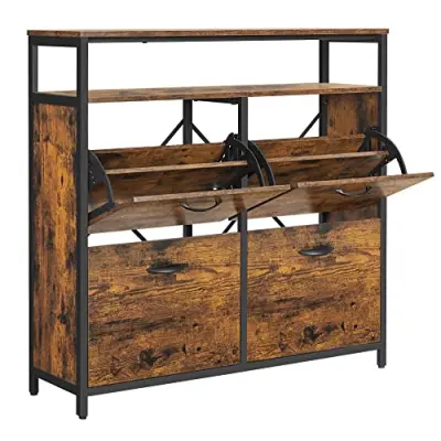 VASAGLE LBS803B01 Skoskåp med 4 klaffar Skoställ Skotippare Skoskåp i hall för 12-20 par skor, 98,3 x 30 x 95 cm, vintage brun/svart