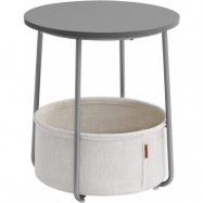 VASAGLE Litet runt soffbord, sidobord med tygkorg, förvaring, för vardagsrum, sovrum, nattduksbord, modern stil, cementgrå och molnvit LET223G49