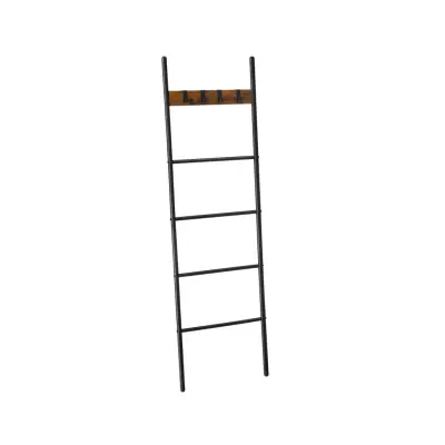 VASAGLE LLS016B01 Handdukshängare med 5 nivåer 44 x 160 cm platsbesparande metallram 4 krokar industriell stil vintage brun/svart