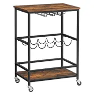 VASAGLE LRC087B01 Köksvagn på hjul med hyllor Glas- och flaskhållare 60 x 40 x 75 cm Industriell design Vintage Brun/Svart
