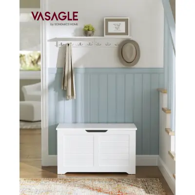 VASAGLE LSB063T14 Förvaringslåda, Skobänk, Hallmöbel med 2 säkerhetsgångjärn, Modern stil, 40 x 80 x 46 cm, För hall, sovrum, vardagsrum, vit