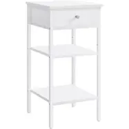 VASAGLE nattduksbord, sidobord, högt nattduksbord med låda och 2 förvaringshyllor, platsbesparande, industriellt accentbord, rustikt vitt LET502B14