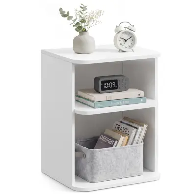 VASAGLE Nattduksbord, Snapsemble Superfast Assemble, Sidobord i 3 nivåer medöppna hyllor, Lågt för sovrum, vardagsrum, små rum, 30 x 35 x 45 cm, Cloud White LET123WE01