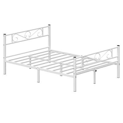 VASAGLE RMB063W01 Bäddram för dubbelsäng Bäddram i metall Passar madrass 140 x 190 cm, gästsäng, vuxna, barn, enkel montering, små utrymmen, vit