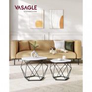 VASAGLE runda soffbord, uppsättning med 2 sidobord, modern stil, avtagbar bordsskiva, stålram, för vardagsrummet, vit och svart LET040B59