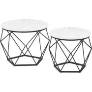 VASAGLE runda soffbord, uppsättning med 2 sidobord, modern stil, avtagbar bordsskiva, stålram, för vardagsrummet, vit och svart LET040B59