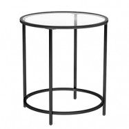 VASAGLE runt sidobord, litet soffbord, sidobord i härdat glas med stålram, nattduksbord, vardagsrum, balkong, svart LGT020B01