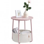 Vasagle runt sidobord, litet soffbord, vardagsrumsbord med tygkorg, förvaringsutrymme för vardagsrum, sovrum, modernt, pastellrosa / molnvitt, LET223R61