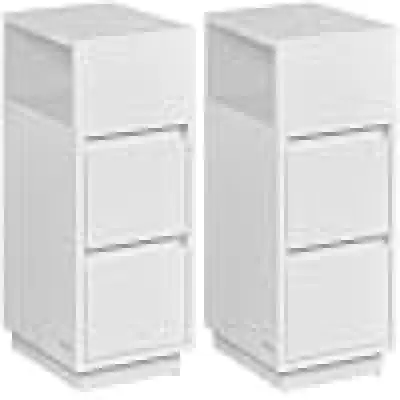 VASAGLE Set med 2 smala sängbord med 2 lådor,öppet utrymme till vänster eller höger, flexibel montering för sovrum, vardagsrum, Cloud White LET856W01
