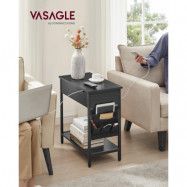 VASAGLE sidobord med eluttag, smalt sidobord med USB-portar, väskor, nattduksbord, för vardagsrum, sovrum, svart träeffekt LET311B56