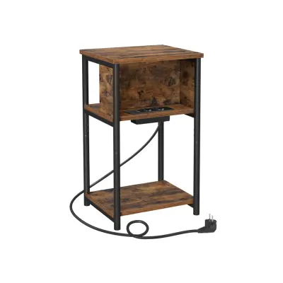VASAGLE Sidobord Nattduksbord med Uttag Smal 2 AC-portar 2 USB-portar 30 x 34 x 58 cm För Vardagsrum Sovrum Vintage Brun/Svart LET375B01