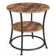 VASAGLE sidobord, runt, gavelbord med 2 hyllor, vardagsrum, sovrum, enkel montering, metall, industriell design, rustik brun LET56BX