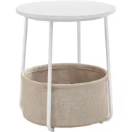 VASAGLE sidobord, runt sidobord med tygkorg, rymligt, för vardagsrum sovrum, nattduksbord, modern stil, vit och beige LET223W10