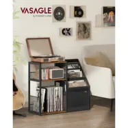 VASAGLE Skivspelaresställ, sidobord i 3 nivåer, förvaring för vinylskivor upp till 140 album, sidobord för vardagsrum, sovrum, rustikt brunt LET276K01