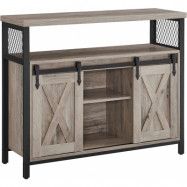 VASAGLE skänk, köksskåp, förvaringsskåp med 2 skjutdörrar, 33 x 100 x 80 cm, justerbara hyllor, lantlig stil, för vardagsrum, grå svart LSC092B02