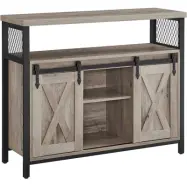 VASAGLE skänk, köksskåp, förvaringsskåp med 2 skjutdörrar, 33 x 100 x 80 cm, justerbara hyllor, lantlig stil, för vardagsrum, grå svart LSC092B02