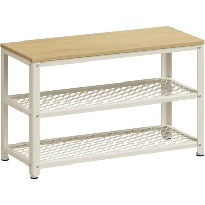 VASAGLE Skobänk, skohylla med 2 hyllor, skoförvaring, 30 x 73 x 45 cm, entré vardagsrum hall, stålkonstruktion, industriell stil, ekbeige och klassisk vit LBS073W09