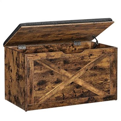 VASAGLE Skobänk, stoppad förvaringsbänk med vadderad sits, förvaringskista, ladugårdsdörrstil, 29,9 x 15,7 x 18,9 tum, rustikbrun ULHS056X01