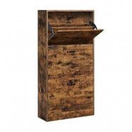 VASAGLE skoskåp med 3 vikdörrar, förvaringsskåp i trä med 3 våningar, perfekt för tr&aring