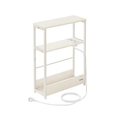 VASAGLE Slim sidobord med grenuttag, nattduksbord i 3 nivåer, sidobord, för små utrymmen, tidskriftshylla, vardagsrum, sovrum, kontor, krämvit LET335W02