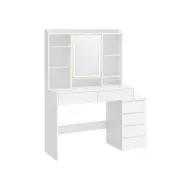 VASAGLE Sminkbord med LED-belysning och justerbar ljusstyrka Sminkbord med spegel Sminkbord med lådorÖppna fack Justerbara hyllor Modern molnvit RDT624W01