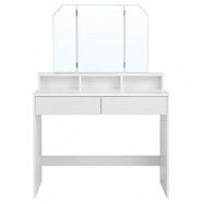 VASAGLE Sminkbord med tredubbla speglar, sminkbord med 2 lådor och 3 öppna fack, tvättställ, modern stil, v
