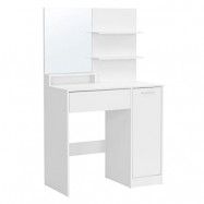 VASAGLE Sminkbord, sminkbord, sminkbord med spegel, 1 låda, 2 hyllor, förvaringsskåp, sminkförvaring, vit 