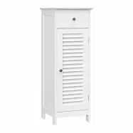 VASAGLE, Sängbord, Badrumsförvaring, Trä med låda, Lamelldörr, Vit, Trämanufaktur, 32 x 30 x 87 cm