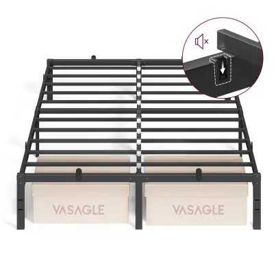 VASAGLE Sängstomme 140 x 190 med metallbotten, metallstomme, förvaringsutrymme under, modern, gästsäng, enkel montering, bläcksvart RMB133B01