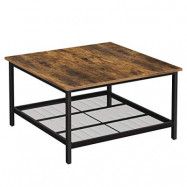 VASAGLE soffbord, fyrkantigt cocktailbord med rymlig bordsskiva, robust stålram och förvaringshylla i nät, indus