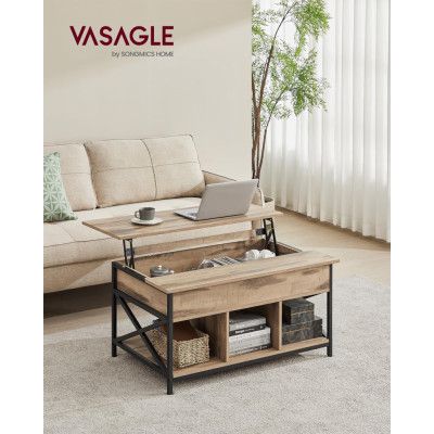 VASAGLE Soffbord, höjdjusterbart vardagsrumsbord, soffbord,öppen och dold förvaring, X-stöd, 60 x 100 x (48-62) cm, kamelbrun/svart LCT205K50